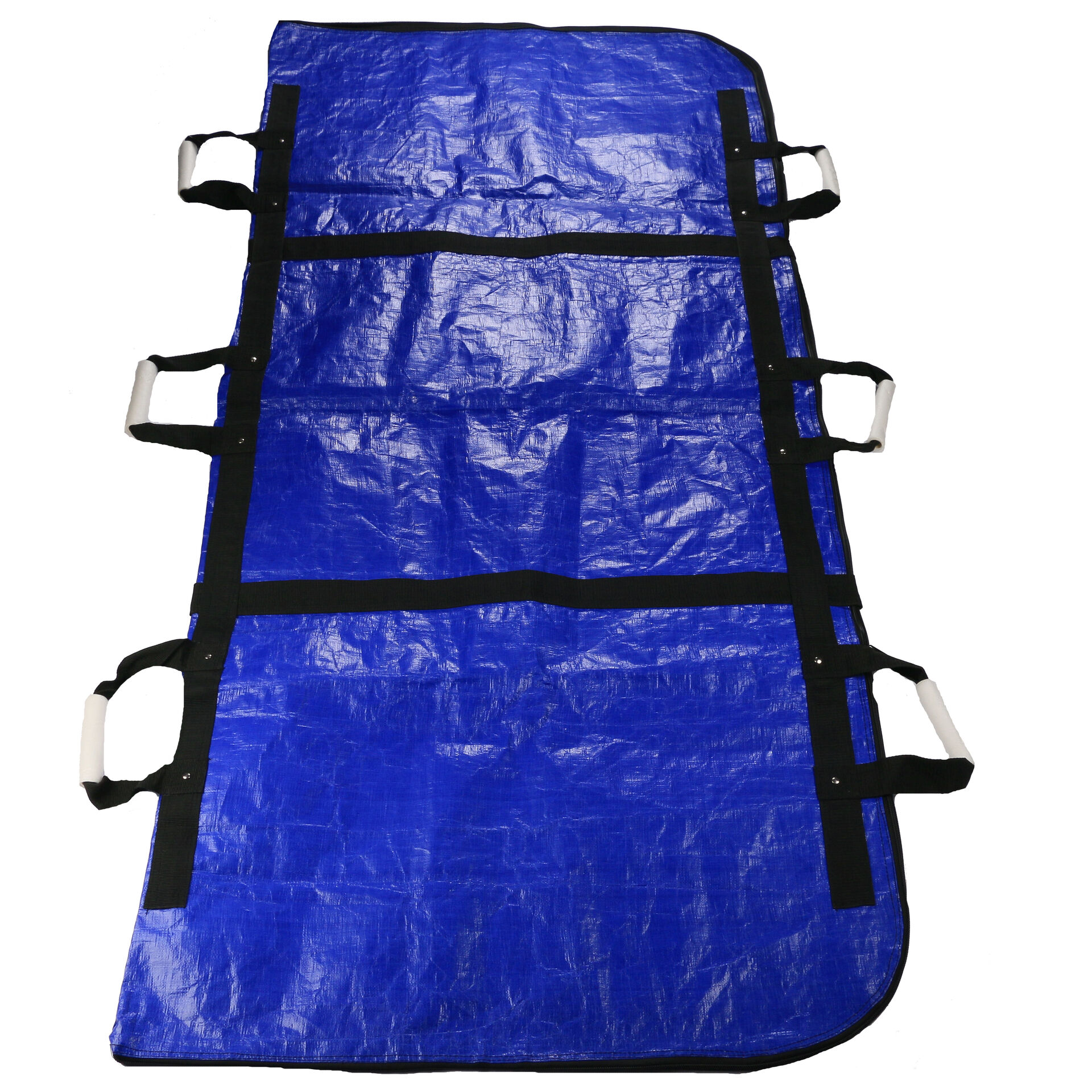 Heavy duty scrim-reinforced body bag with multiple reinforced carry handles